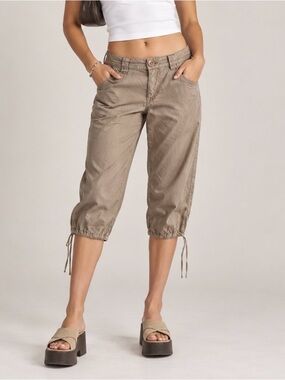 Cavaricci Women’s 100%Cotton Capri Pants Size 8 Tan Drawstring Hem Y2K